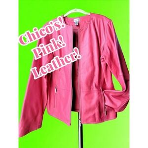 Chico's Barbie Pink Genuine Leather Jacket In Size L‎ (2) Barbiecore!